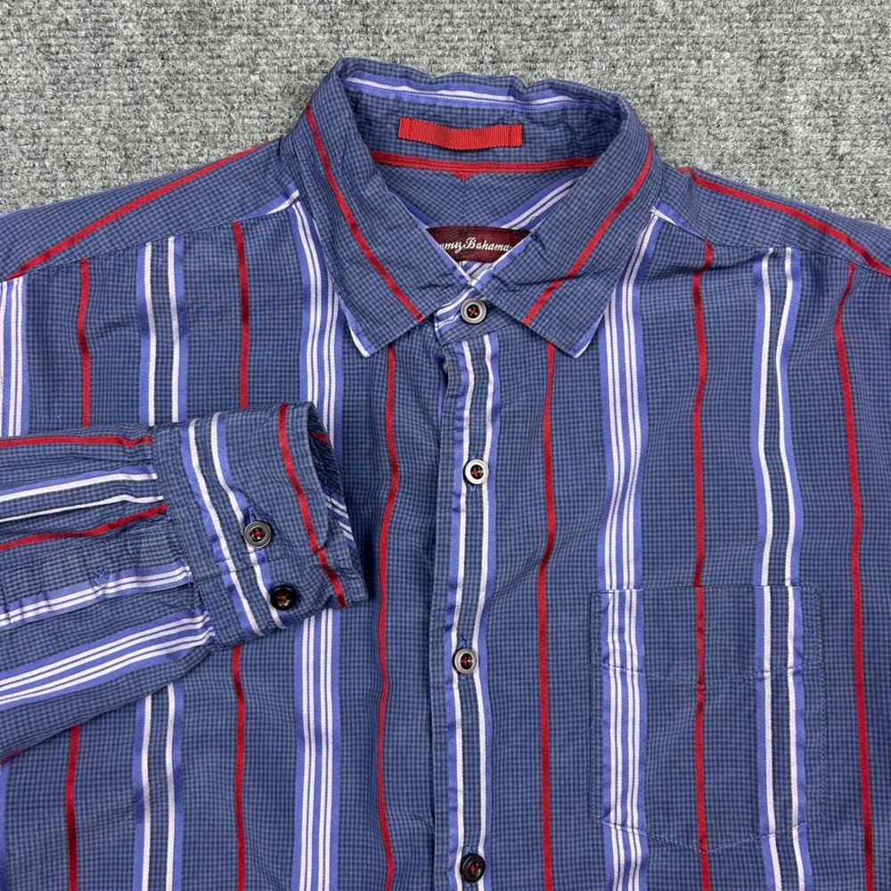 Tommy‎ Bahama Button Up Shirt Mens M Blue Striped 100% Silk Long Sleeve
